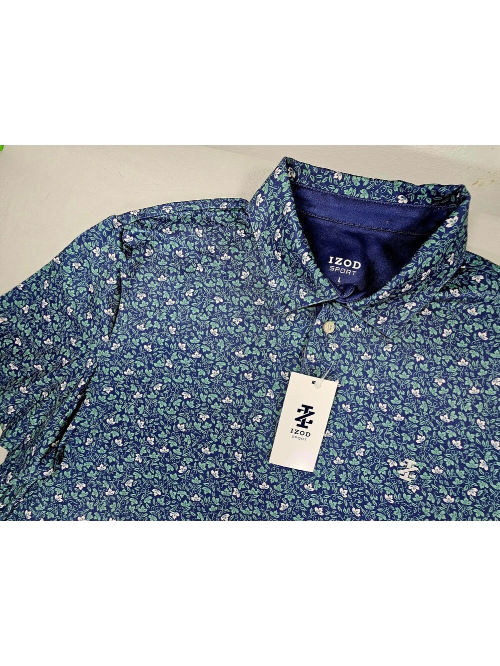 IZOD Sport Blue Floral Print Polo Shirt. #golfing Size Large. NWT